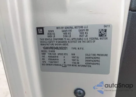 2011 GMC Acadia Slt-1 from USA, damaged, VIN 1GKKVRED4BJ362201